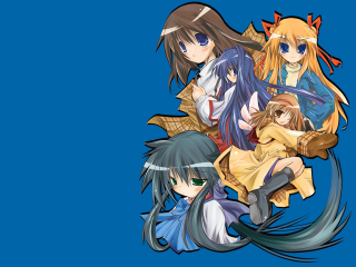 Anime girls longhair blueeyes yellowblue - wearing free wallpaper