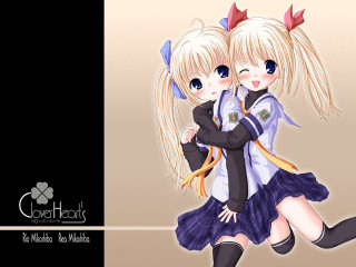 Anime girls hug borders blush - a black border free wallpaper