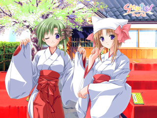 Cherry blossoms japanese girls shrine - traditional free wallpaper