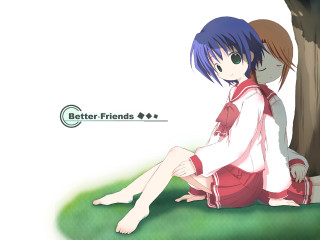 Anime couple sitting tree field - a couple of anime characters sitting next free wallpaper