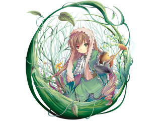 Girl greencircle bird plant dress - and a bird free wallpaper