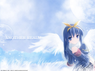 Anime girl blue hair angel 4 - a blue sky background free wallpaper
