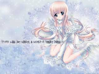 Anime girl white dress snowflakes - a quote free wallpaper