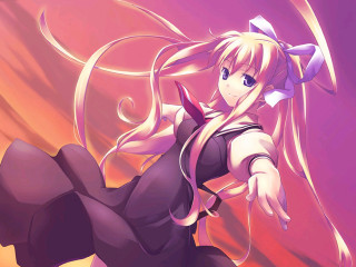 Anime girl long hair bow 3 - a purple background free wallpaper