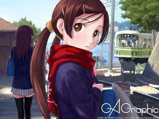 Girl longhair scarf trainplatform mangadrawing - long hair and a scarf free wallpaper