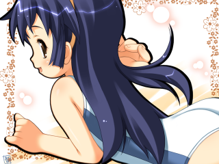 Girl longhair bubbles anime swimsuit - context art free wallpaper
