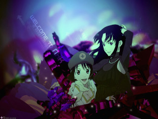 Anime characters city skyline purple - a city skyline free wallpaper