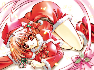 Girl santa suit christmas manga - a pink ribbon free wallpaper