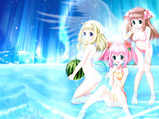Three anime girls water star - three anime girl free wallpaper