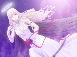 Woman sword purple background angel - a purple light behind her free wallpaper