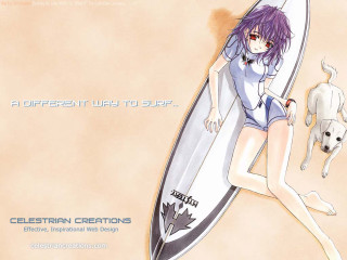Woman surfboard dog beach anime - suit free wallpaper