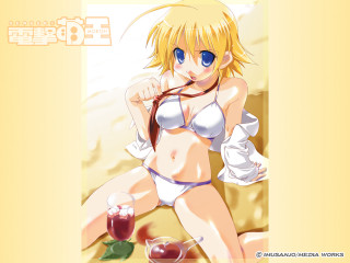 Cartoon woman bikini beach drink - a straw free wallpaper