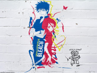 Boy girl butterfly graffiti portrait - a white brick wall free wallpaper