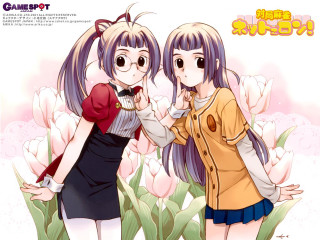 Anime girls flower background tulips - a manga drawing free wallpaper for desktop