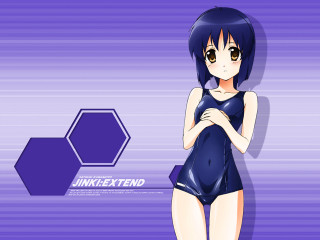 Blue dress girl purple background - hexagonal free wallpaper