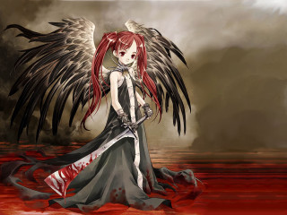 Red haired angelic woman blood - gothic free wallpaper