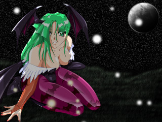 Green hair purple dress flying - green hair free wallpaper