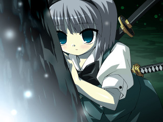 Anime girl sword black white - outfit free wallpaper