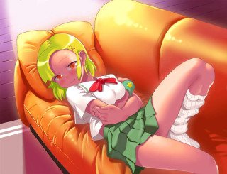 Cartoon girl couch blonde gyaru - hint of yayoi kasuma free wallpaper
