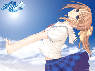 Girl flying school uniform blue - a blue sky free wallpaper