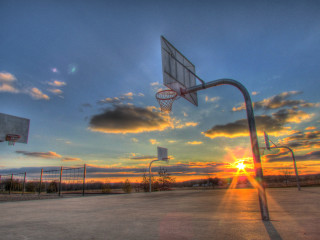 Basketball hoop sunset clouds sky - a basketball hoop free wallpaper