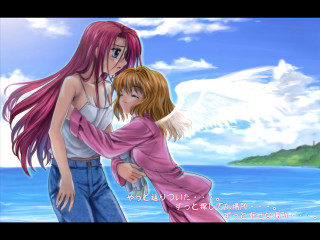 Anime hug ocean clouds angel - the ocean free wallpaper