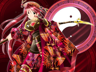 Red dress samurai armor halo - circular free wallpaper