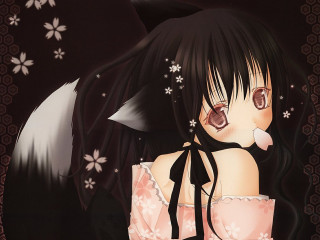 Girl fox kimono floral anime - furry free wallpaper