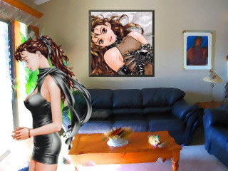 Woman black dress living room - metaphysical painting free wallpaper