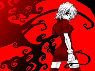 Red dress woman anime torii - a red background free wallpaper for desktop