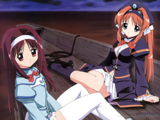 Anime girls night dock sailor - their leg free wallpaper