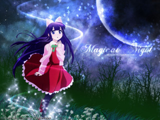 Girl red dress cat moon - a matte painting free wallpaper