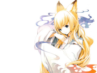 Anime blonde fox ears solo - a white background free wallpaper
