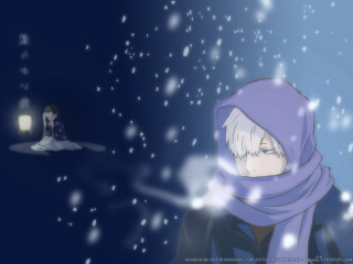 Snowy hooded figure purple blue - a purple scarf free wallpaper