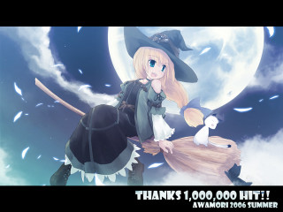 Cartoon witch broom cat fullmoon - a broom free wallpaper
