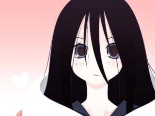 Woman long black hair blue 4 - a pink background behind her free wallpaper