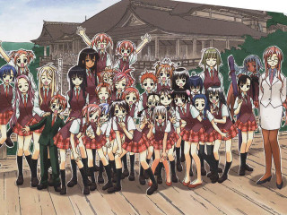 Anime girls school uniform plaid - a roof free wallpaper