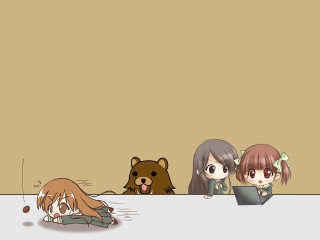Anime girls table laptop bear - a bear free wallpaper