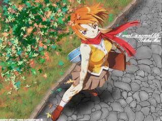 Orange scarf girl autumn path - a red scarf free wallpaper
