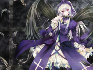 Purple wings gothic portrait suigintou - a cross free wallpaper