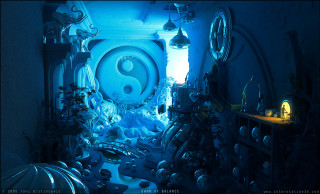 Blue yin room psychedelic 3d - psychedelic free wallpaper