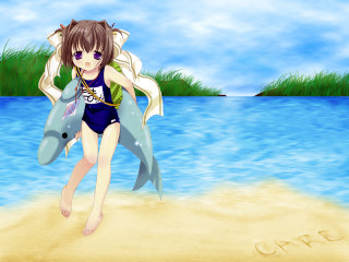 Girl beach sharktail hat anime - suit free wallpaper