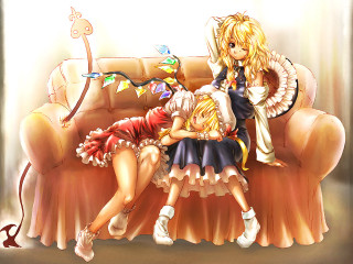 Two girls couch cats magic - a drawing free wallpaper