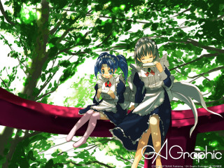 Anime girls park forest bench - a red bench free wallpaper