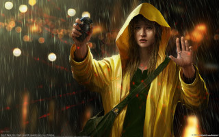 Woman yellow raincoat camera rain - bastien l. deharme free wallpaper