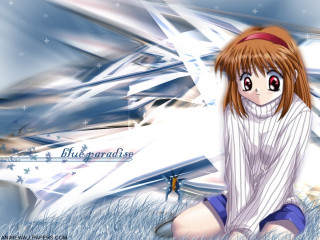 Girl grass blue star red - a red ribbon free wallpaper