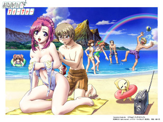 Beach couple rainbow cartoon graphics - official art free wallpaper for desktop