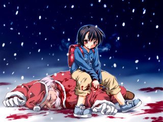 Boy sitting snow blood backpack - a boy free wallpaper