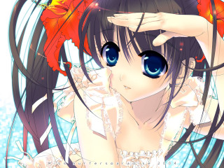 Girl blueeyes flower hair anime - net art free wallpaper