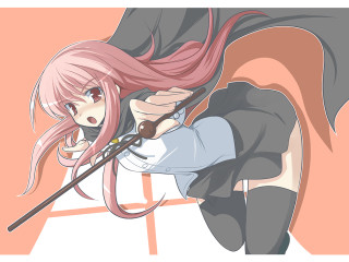 Pink hair woman sword stick - flowing hair free wallpaper